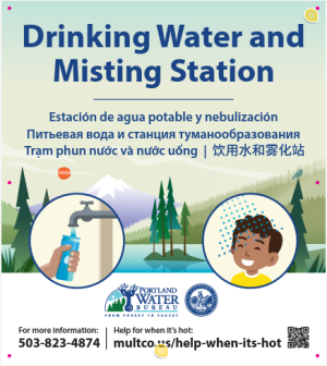 Signs posted at misting stations.