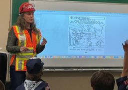 Angela Dorsey Kockler with the Speakers Bureau and a class of Cub Scouts on April 18 2022.