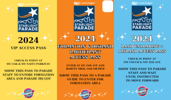 Examples of parade passes that allow a vehicle through a barricade.