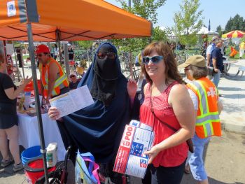 Community outreach on August 29, 2018. Laura Hall pictured on right.