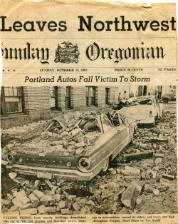 News clipping following the 1964 Columbus Day Storm in the Portland area.