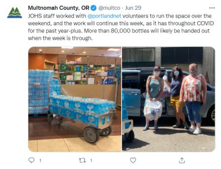 Tweet from Multnomah County on June 29, 2021 acknowledging Portland NETs (this was not a recruitment message).