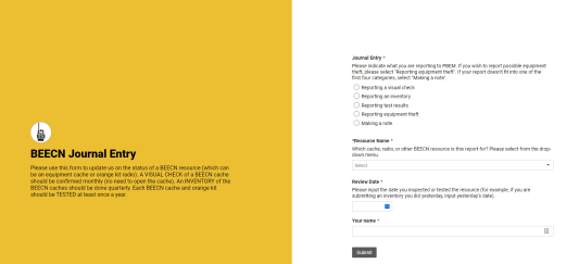 Screenshot of the BEECN Journal Entry Form.