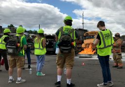 TeenCERT trainees about to put a fire out on June 1 2018.