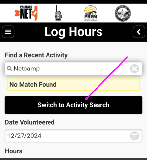 The MyImpact App 'Log Hours' screen